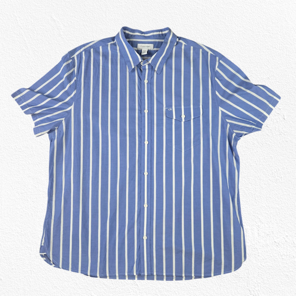 Calvin Klein Light Blue White Striped Preppy Classic Button Down Shirt Size XXL - Picture 1 of 5